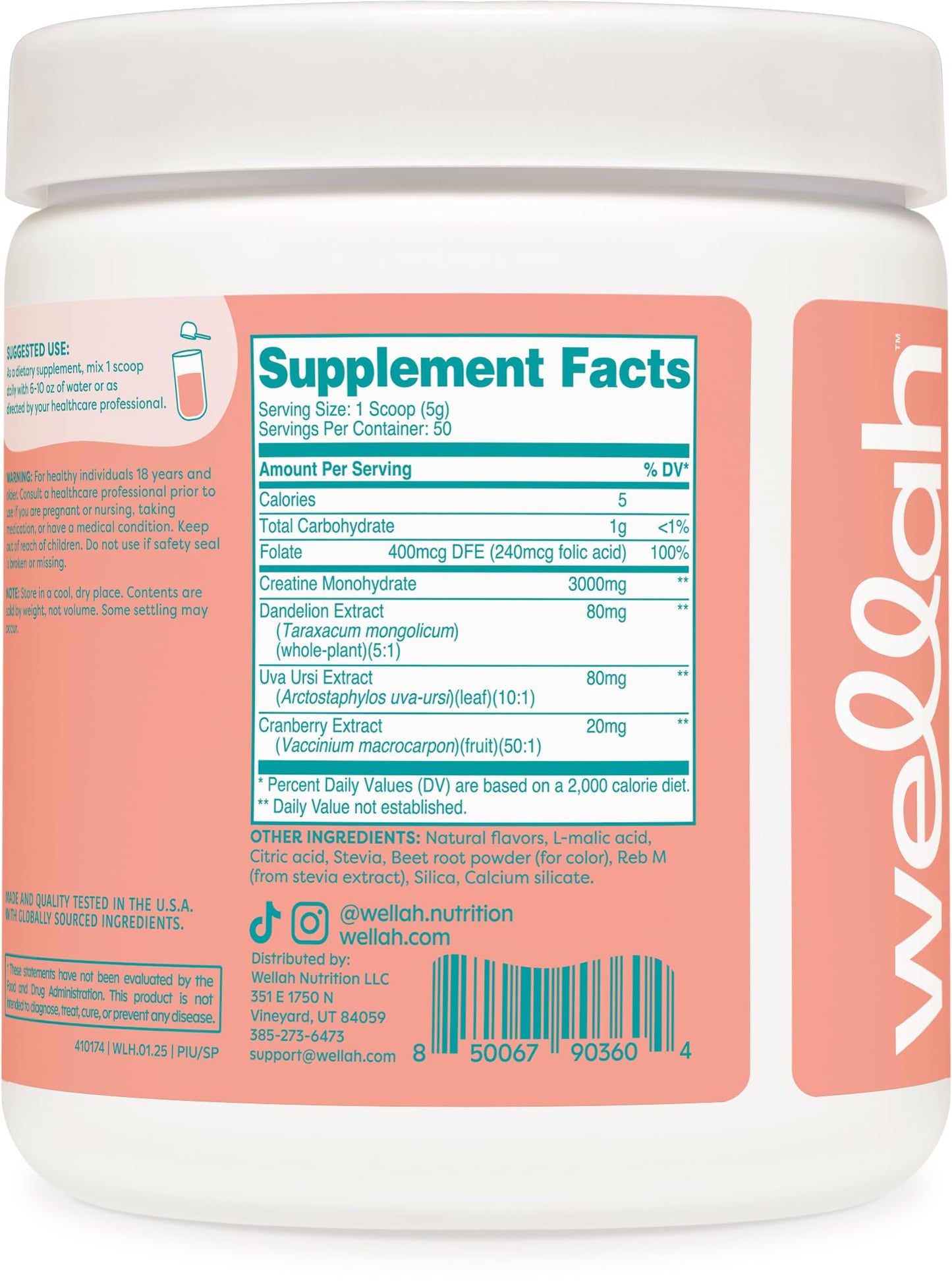 Wellah Creatine for Women – 50 Servings, Strawberry Pina Colada