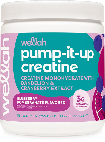 Wellah Creatine for Women - 50 Servings (Blueberry Pomegranate) | Creatine Monohydrate with Dandelion & Cranberry Extract