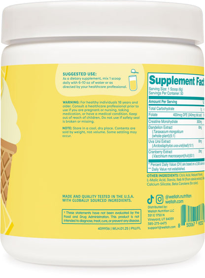 Wellah Creatine for Women – 50 Servings, Frozen Lemonade | Creatine Monohydrate + Dandelion & Cranberry