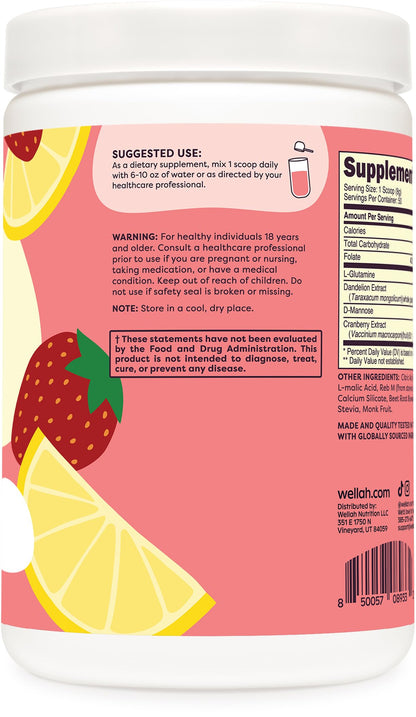 Wellah L-Glutamine Strawberry Lemonade – 50 Servings | 5g per Serving | Stevia-Sweetened