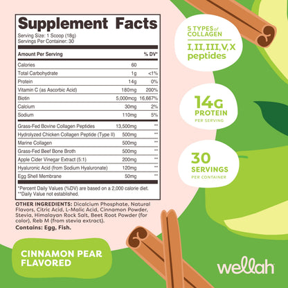Wellah Afterglow Multi Collagen Protein + Beauty – Cinnamon Pear, 30 Servings