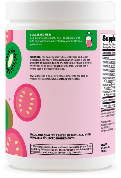 Wellah Creatine + Hydration Powder (Guava Kiwi) – 3g Creatine Monohydrate, Electrolytes, 30 Servings