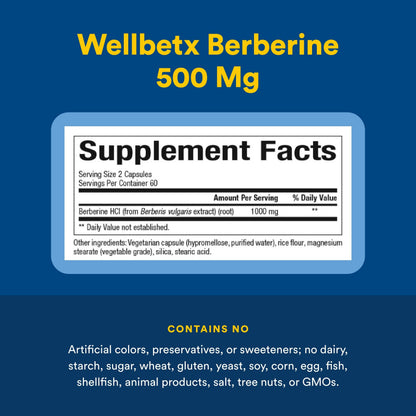 Natural Factors WellBetX Berberine – 500 mg Daily Capsule for Metabolic & Heart Health | Gluten-Free & Vegan | 120 Vegetarian Capsules