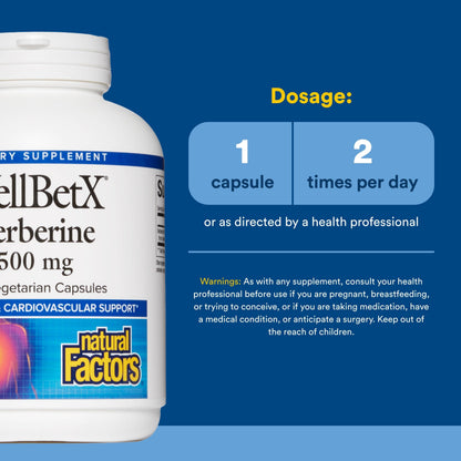 Natural Factors WellBetX Berberine – 500 mg Daily Capsule for Metabolic & Heart Health | Gluten-Free & Vegan | 120 Vegetarian Capsules