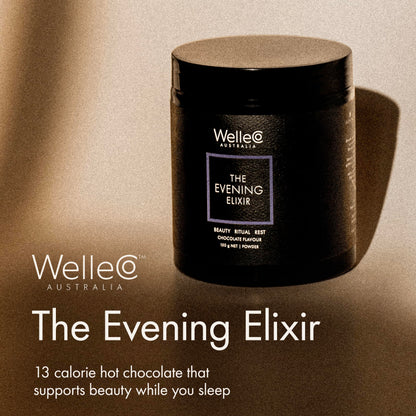WelleCo Evening Elixir: Vitamin C Hot Chocolate Beauty Drink Mix for Sleep, Skin Glow & Collagen Support | 150g Jar