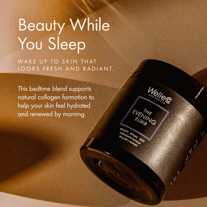 WelleCo Evening Elixir: Vitamin C Hot Chocolate Beauty Drink Mix for Sleep, Skin Glow & Collagen Support | 150g Jar