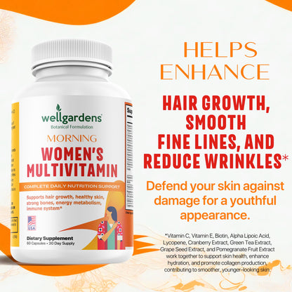 Wellgardens 100% Pure Women's Multivitamin – Hair Growth, Biotin & Zinc | Made in USA | 60 Caps