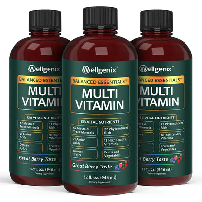 Wellgenix Balanced Essentials Plus Liquid Multivitamin — Berry Flavor, Daily 1oz Dose, Immune Support