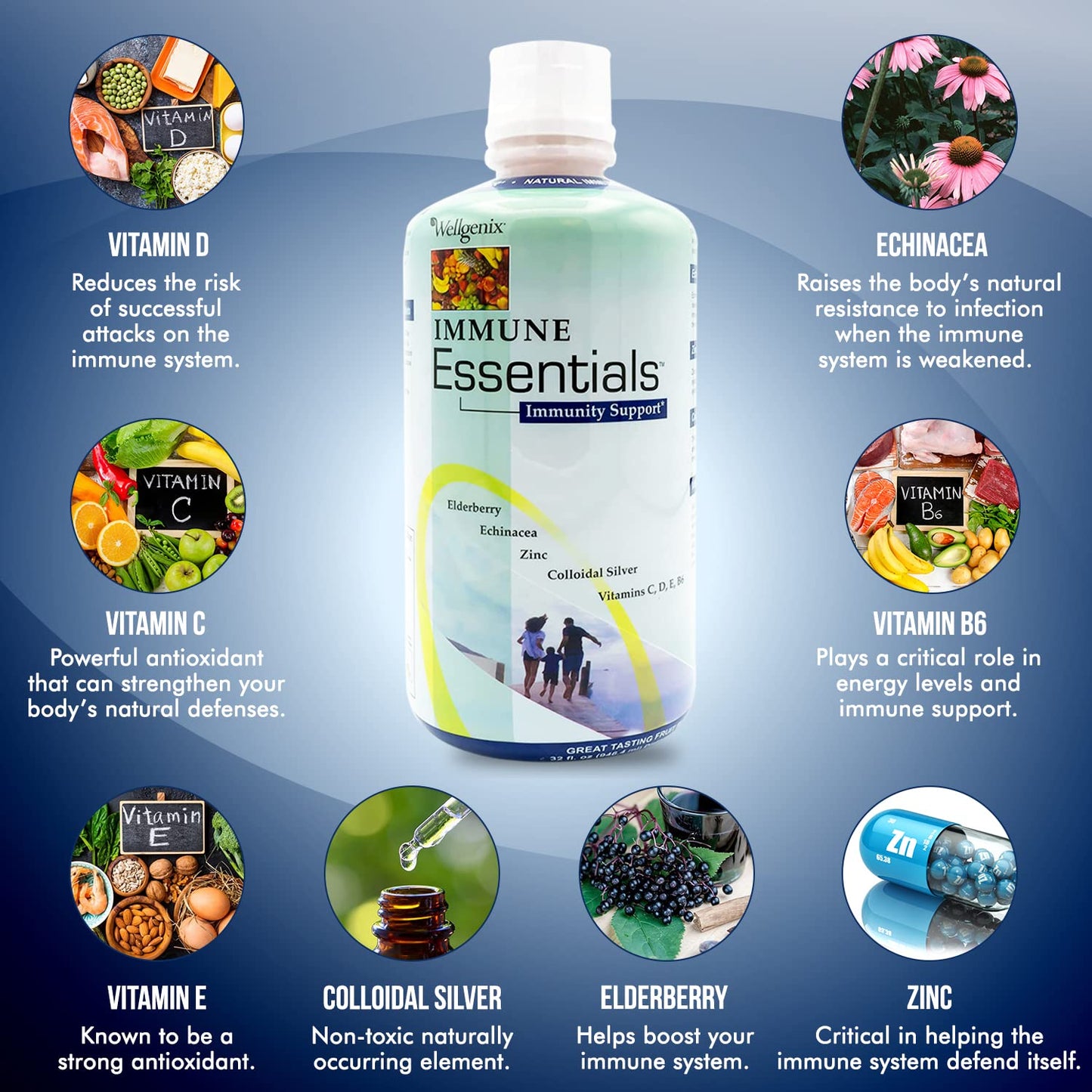 Wellgenix Immune Essentials – 12-in-1 Liquid Immune Support (32 oz)