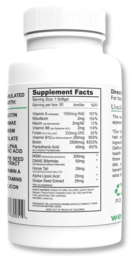 Wellgenix Purvana Hair, Skin, and Nails – One a Day Softgel (90 Count) 2500mcg Biotin
