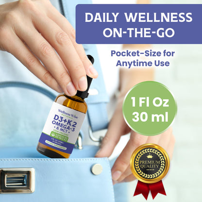 Wellness Wise Naturals Omega-3 + Vitamin D3 5000 IU with MK-7 K2 – Heart & Bone Support (1 fl oz)