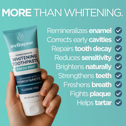 Wellnesse Whitening Hydroxyapatite Toothpaste – Fluoride-Free, Mint, 4 oz