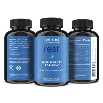 WellPath Rest: Valerian Sleep Aid with Melatonin & L-Theanine – Natural Sleep Support (60 Ct)