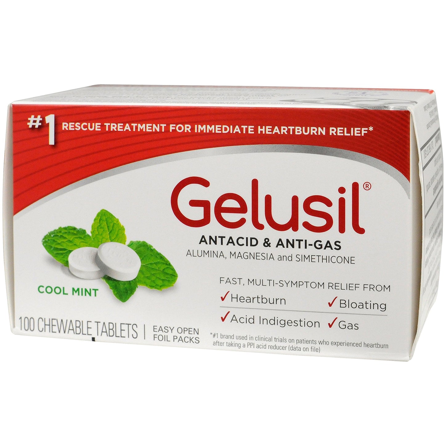 Gelusil Antacid & Anti Gas Tablets – Wellspring Mint, 100 Count Blister Pack