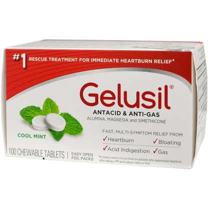 Gelusil Antacid & Anti Gas Tablets – Wellspring Mint, 100 Count Blister Pack