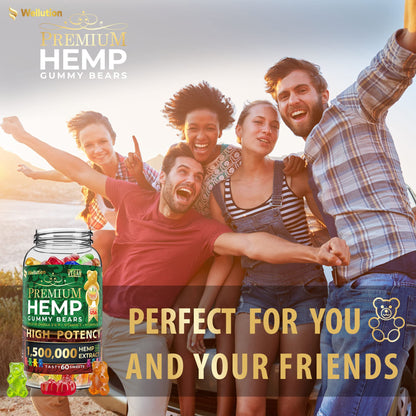 WELLUTION Hemp Gummies – High Potency 1,500,000 mcg – 60ct – Natural Fruity Bear for Relaxation and Peace – Fast-Acting