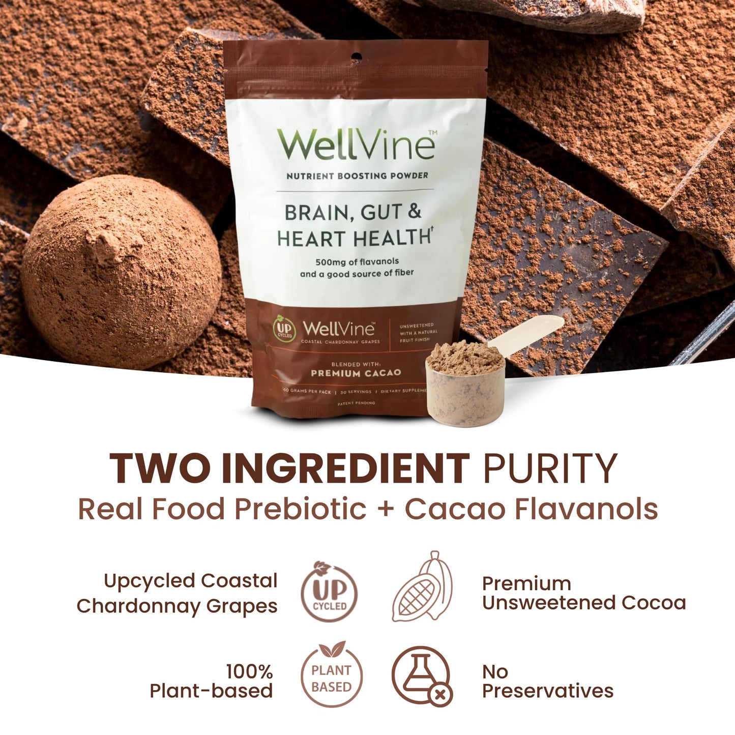 WellVine Nutrition Boosting Blend – Upcycled Chardonnay Grape Powder for Brain, Gut & Heart Health