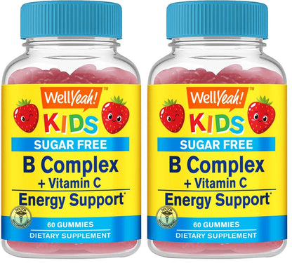 WellYeah Kids Vitamin B Complex Sugar-Free Gummies - Immune & Energy Support | Strawberry (60 Count x 2)