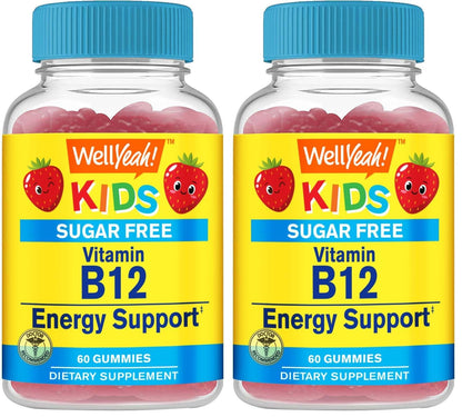 WellYeah Kid's Vitamin B12 1000mcg Gummies – Sugar Free, Strawberry Flavor, 60 Count (Pack of 2)