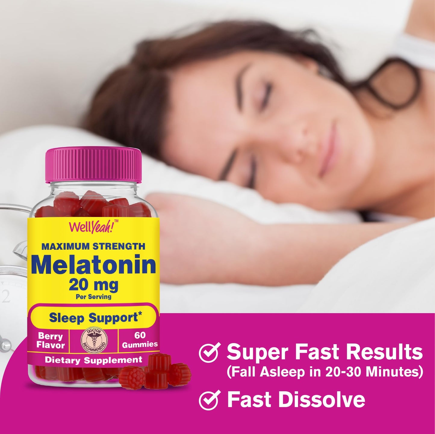 WellYeah Melatonin Gummies 20mg (2 Pack) – Sleep Support, 60 Count, Vegan