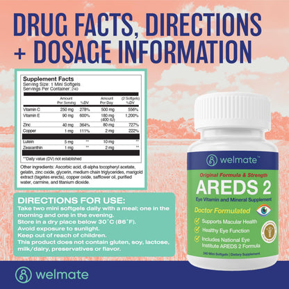 WELMATE AREDS 2 (120 Servings) – Eye Vitamin & Mineral Supplement for Macular Health