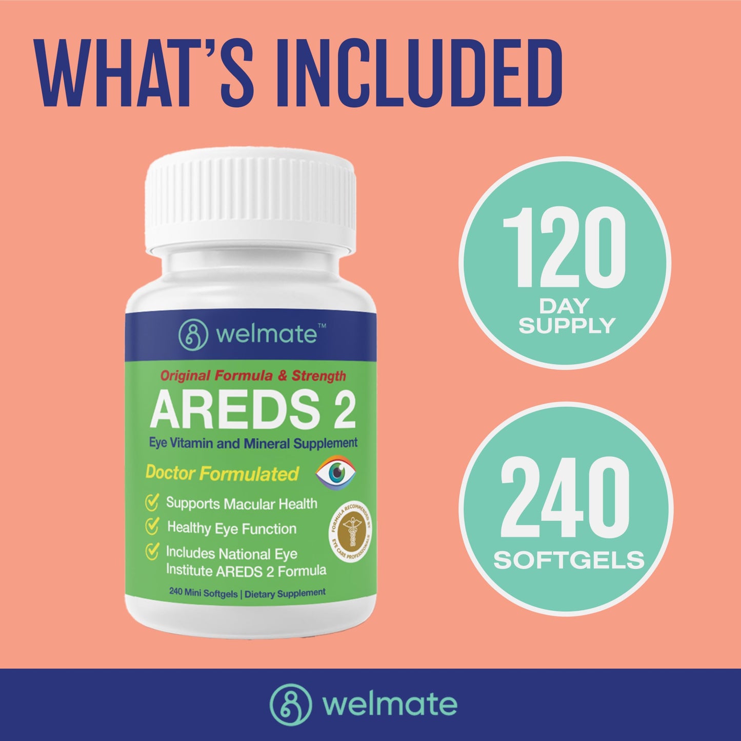 WELMATE AREDS 2 (120 Servings) – Eye Vitamin & Mineral Supplement for Macular Health