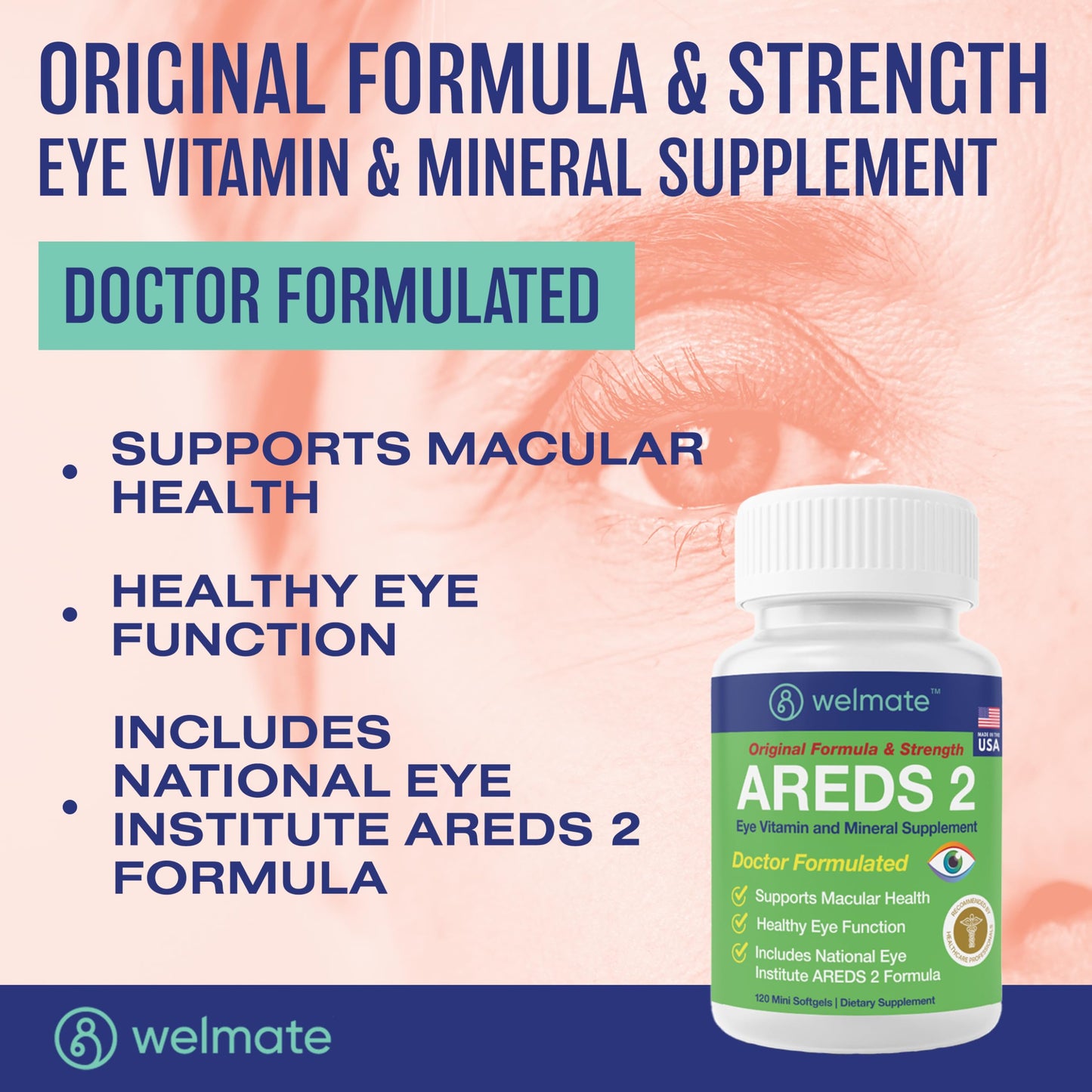 WELMATE AREDS 2 Eye Vitamin & Mineral Supplement (60 Servings) – Macular Health