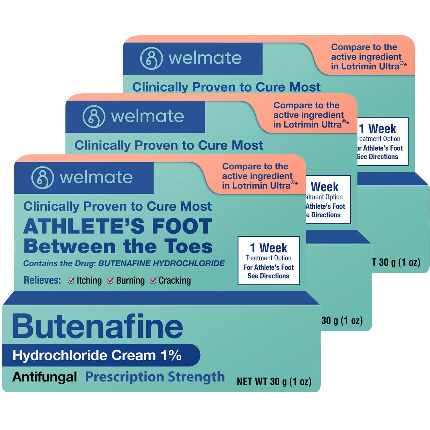WELMATE Butenafine 1% Cream – Fast-Acting Athlete's Foot Treatment (3 Pk)
