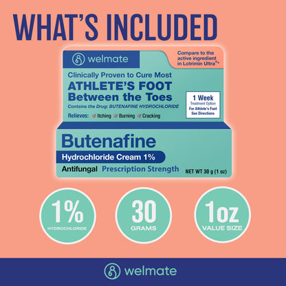 WELMATE Athletes Foot Treatment Extra Strength Cream Butenafine Hydrochloride