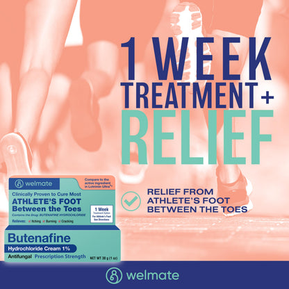 WELMATE Athletes Foot Treatment Extra Strength Cream Butenafine Hydrochloride