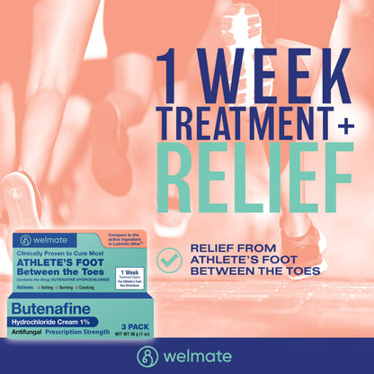WELMATE Butenafine 1% Cream – Fast-Acting Athlete's Foot Treatment (3 Pk)