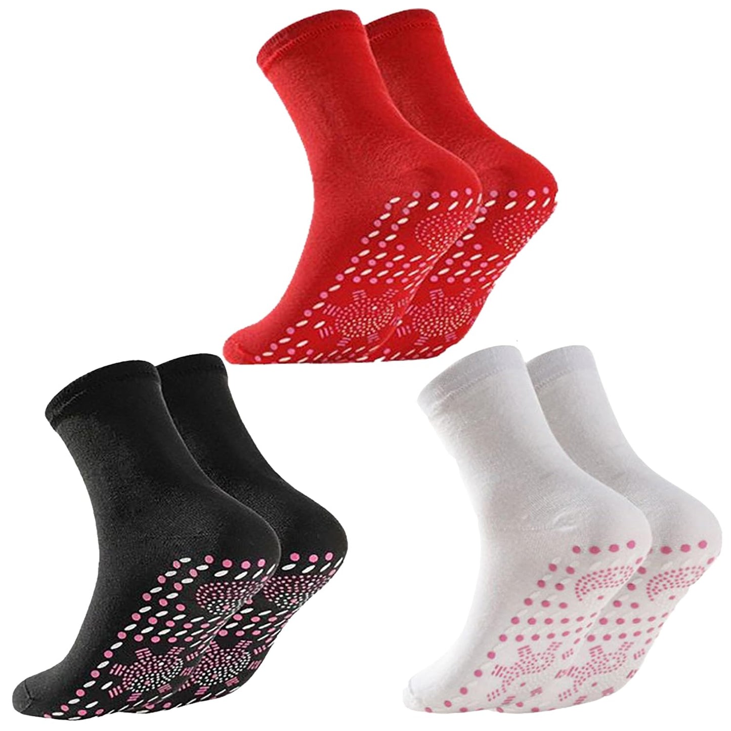 WenFeng AFIZ Tourmaline Self-Heating Socks – 3 Pairs, Acupressure Foot Massage, Anti-Slip, 3 Colors