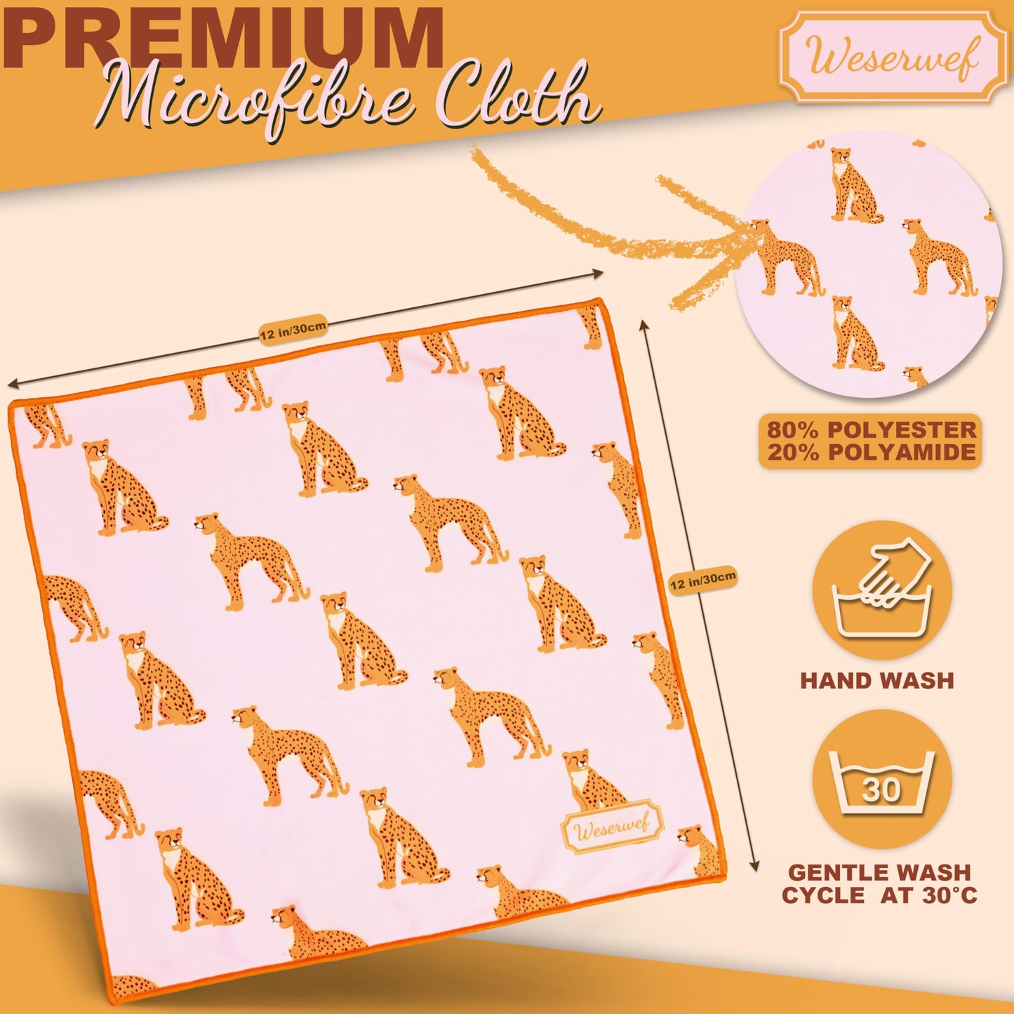WESERWEF Design Microfiber Glasses Cleaning Cloth – 12x12 in | Ultra-Soft, Scratch-Free | Eyeglasses, Screens & Lenses | Leo Pink