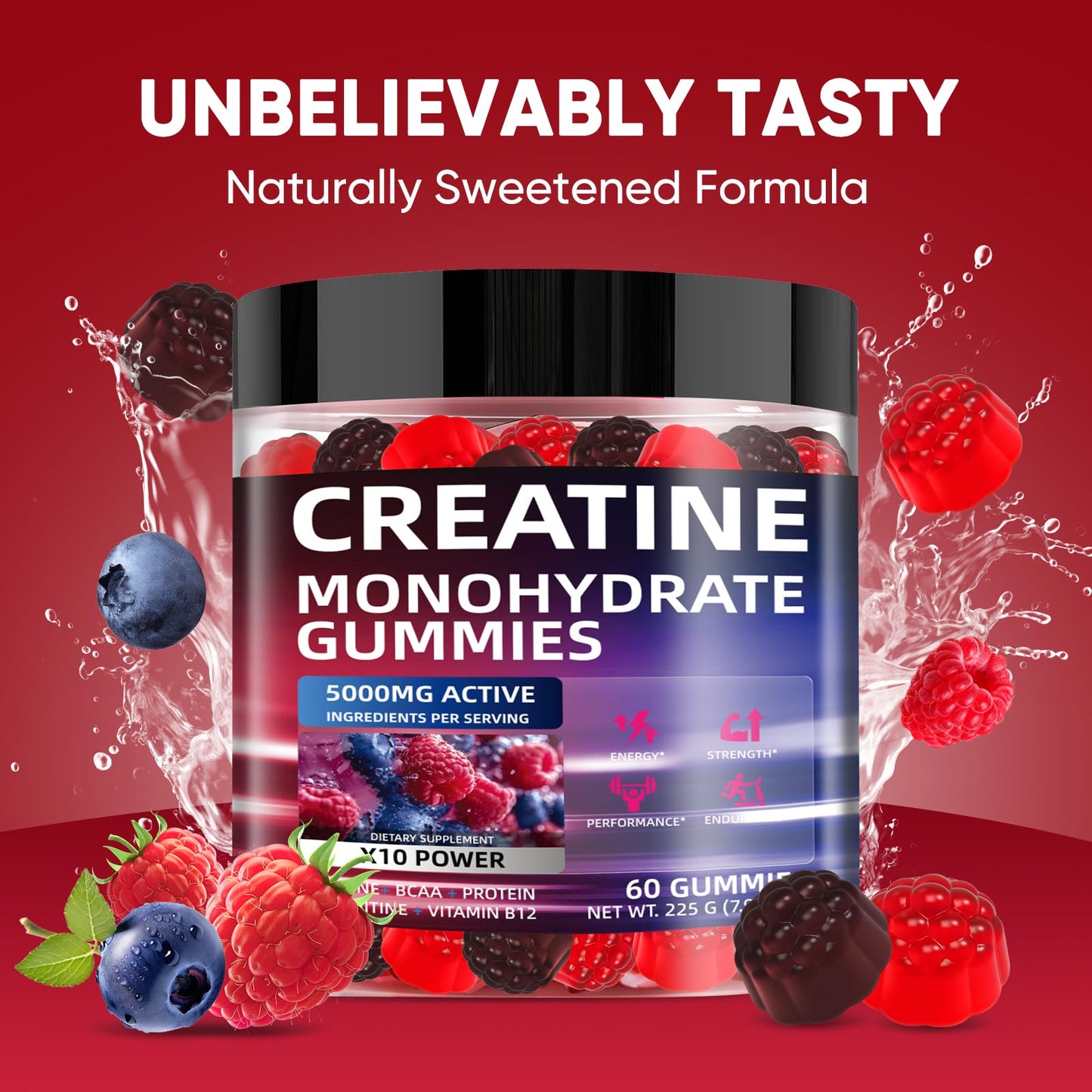 WEVYHFS SPORTS Creatine Gummies 5000mg – Sugar-Free Vegan, 60 Chews, BCAA & B12