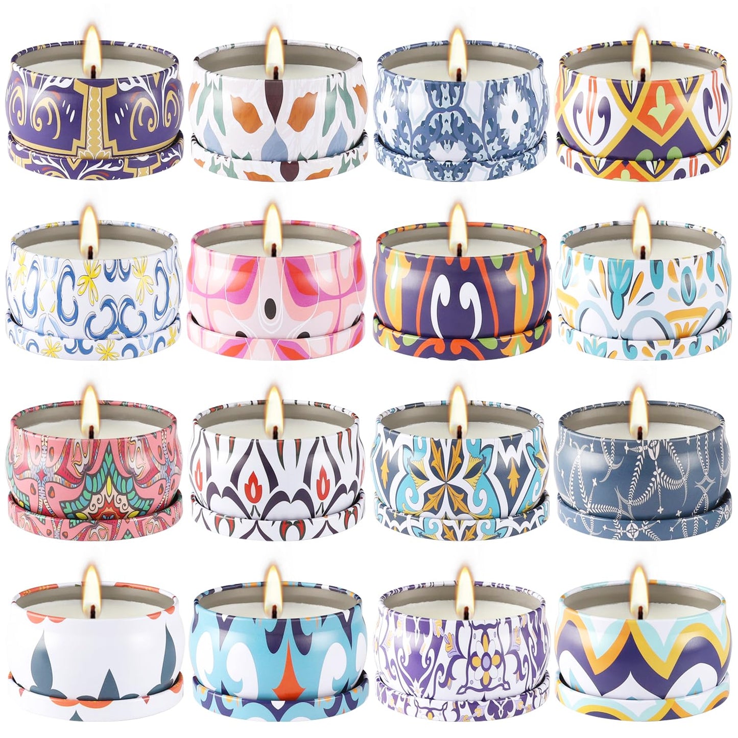 Wfmolcand 16-Pack Small Scented Candles Set – 2.5 oz Natural Soy Travel Tin Aromatherapy Gift