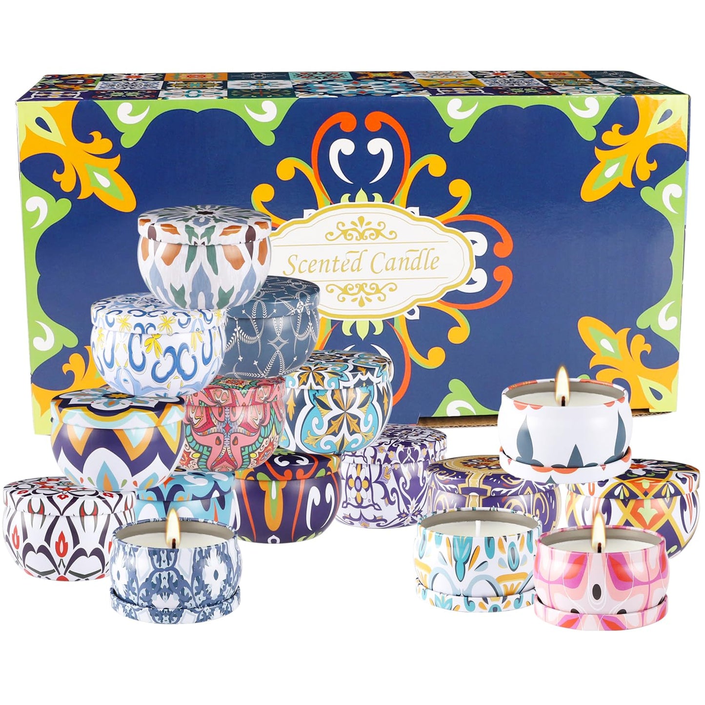 Wfmolcand 16-Pack Small Scented Candles Set – 2.5 oz Natural Soy Travel Tin Aromatherapy Gift