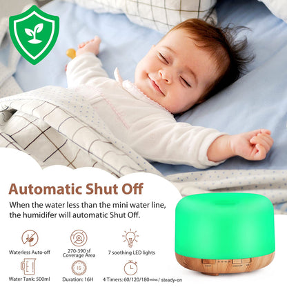 WGGE Essential Oil Diffuser 500ml – Premium Ultrasonic Vaporizer with Remote, 7 LED Colors, Timer & Auto-Off