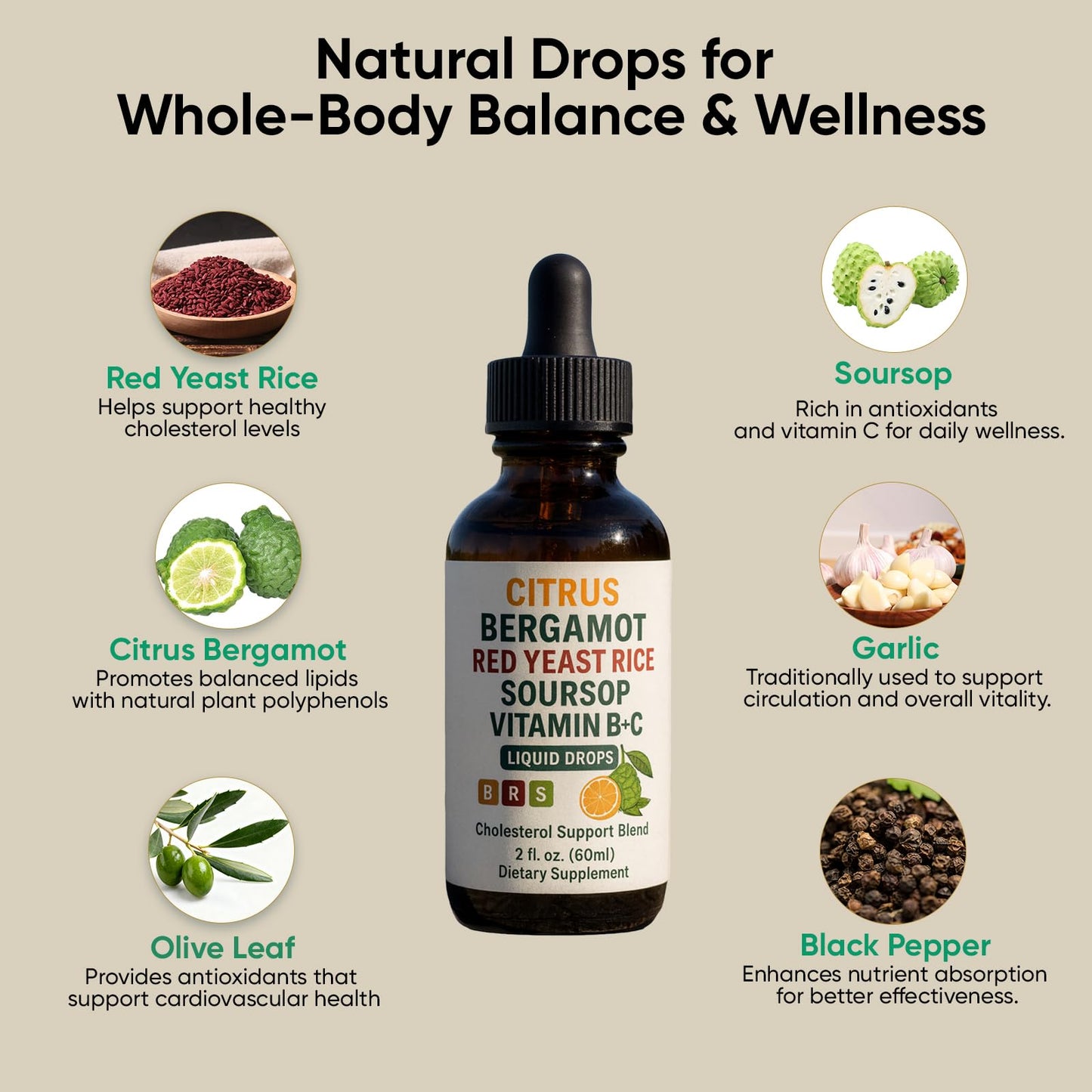 WHDEOW Citrus Bergamot Red Yeast Rice Drops - Heart & Immune Support