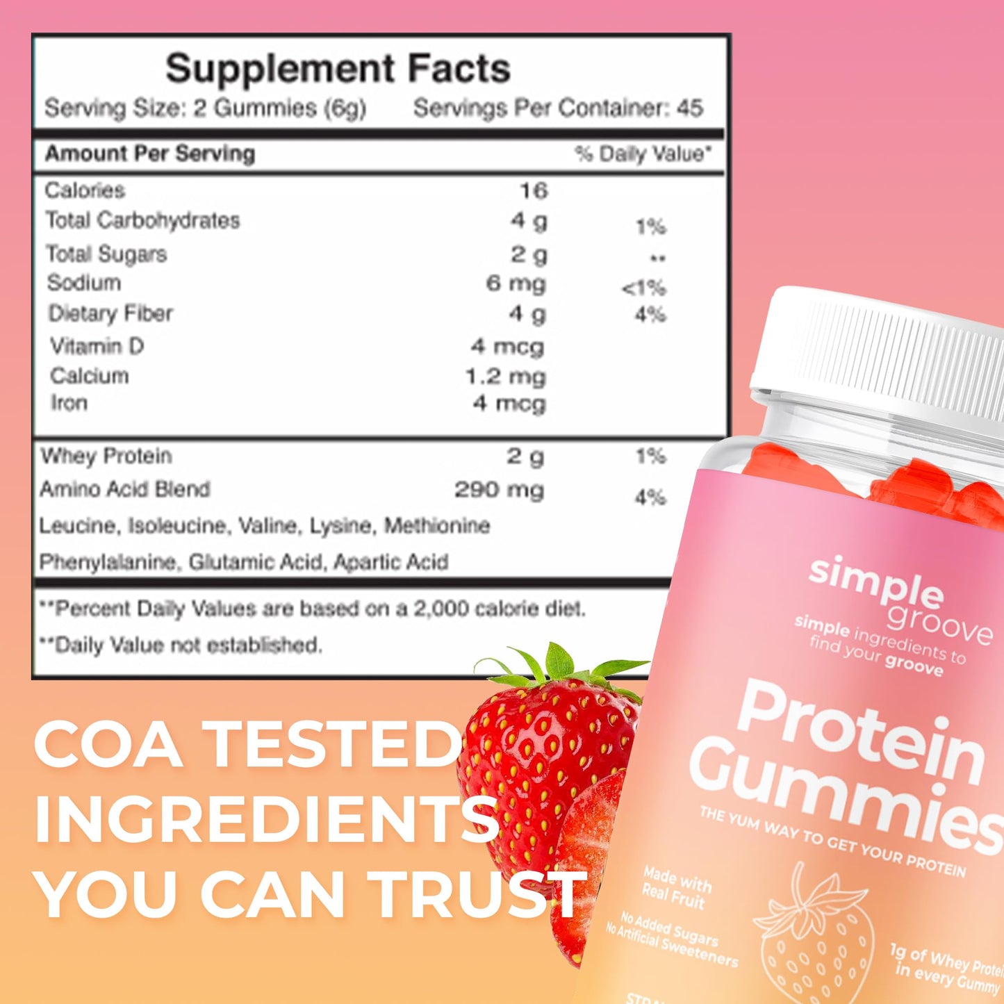 Simple Groove Protein Gummies - 1g Whey Protein per Gummy | 90 Count | Healthy Snacks