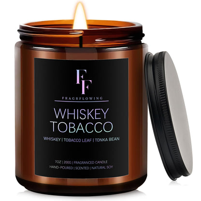 Whiskey & Tobacco Scented Candle – 7oz Soy Wax, Aromatherapy Gift