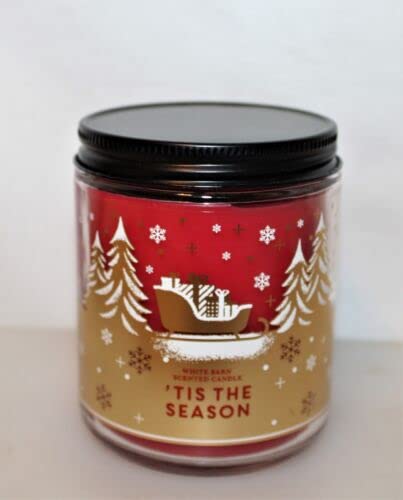 Bath & Body Works White Barn 1-Wick Candle with Essential Oils – 7 oz – 2021 Christmas & Winter Scents (Tis The Season)