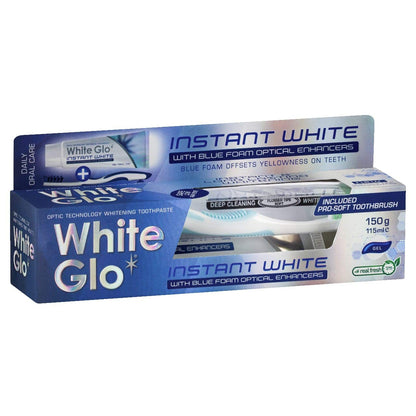 White Glo Instant White Optic Technology Toothpaste + Toothbrush – Instant Whitening