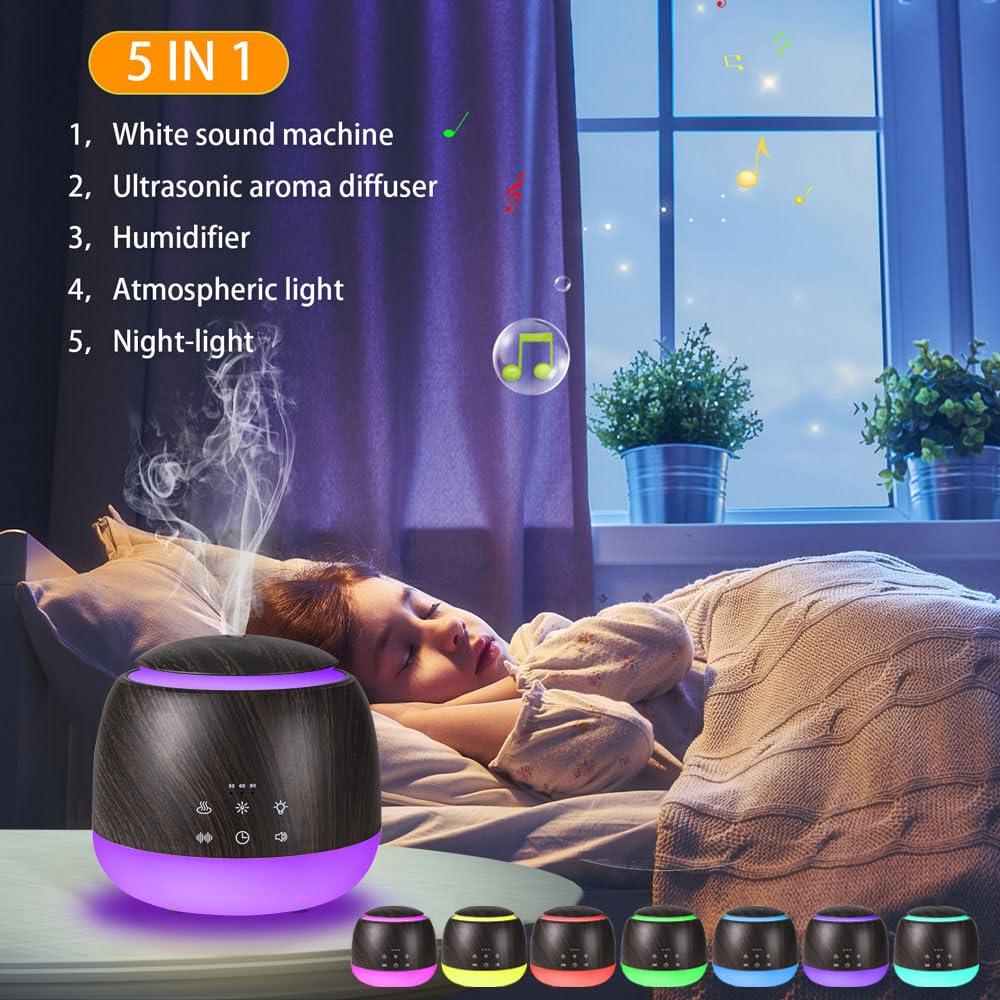 White Noise & Diffuser Sleep Sound Machine with Night Light - Deep Brown 300ml Diffuser