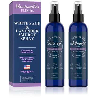 White Sage Smudge Spray – Reiki Charged Cleansing, Aura Protection, Lavender | 2x8oz