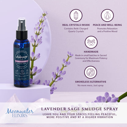 White Sage Smudge Spray – Reiki Charged Cleansing, Aura Protection, Lavender | 2x8oz