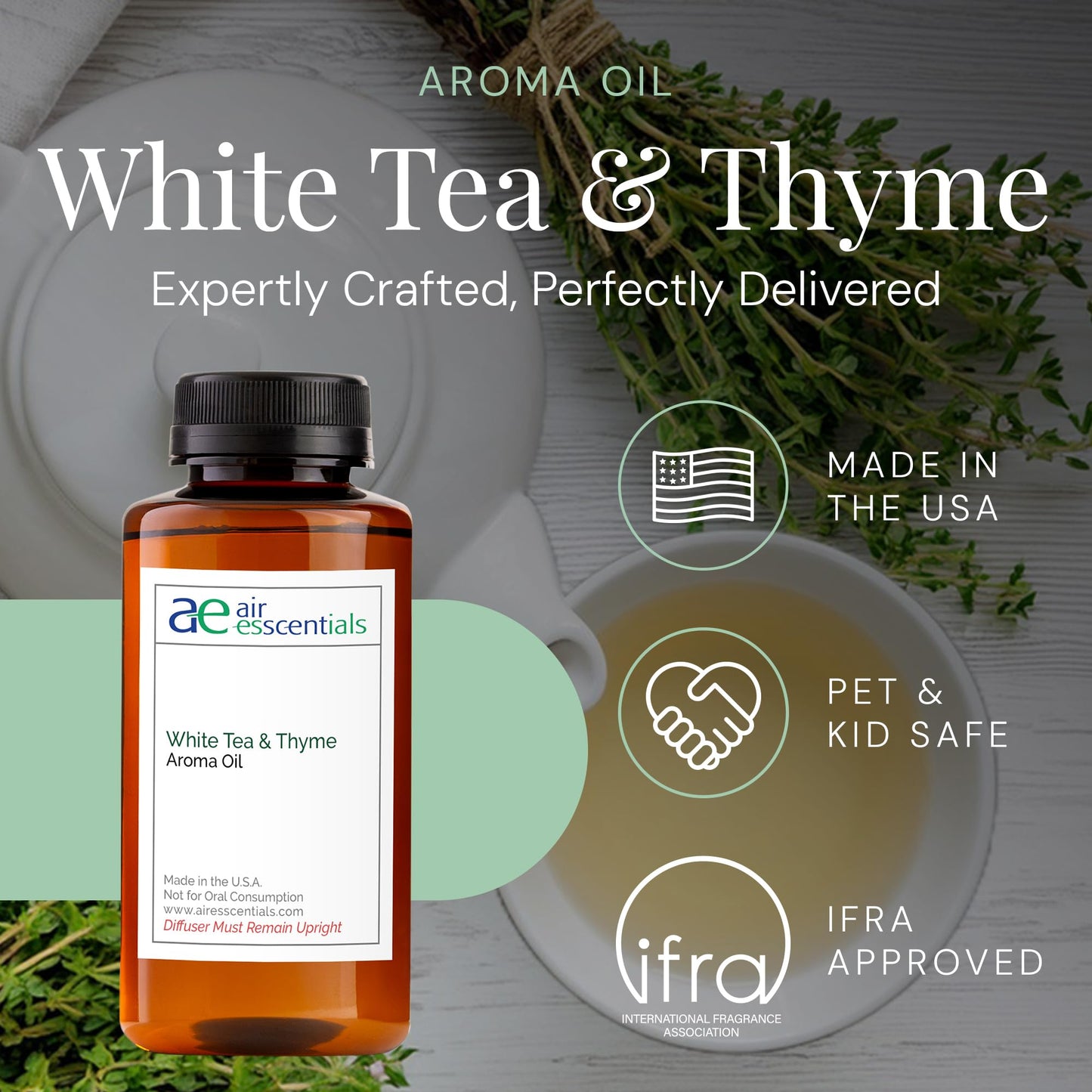 White Tea & Thyme Aroma Oil – Essential Oils Blend for Diffusers (300 mL)
