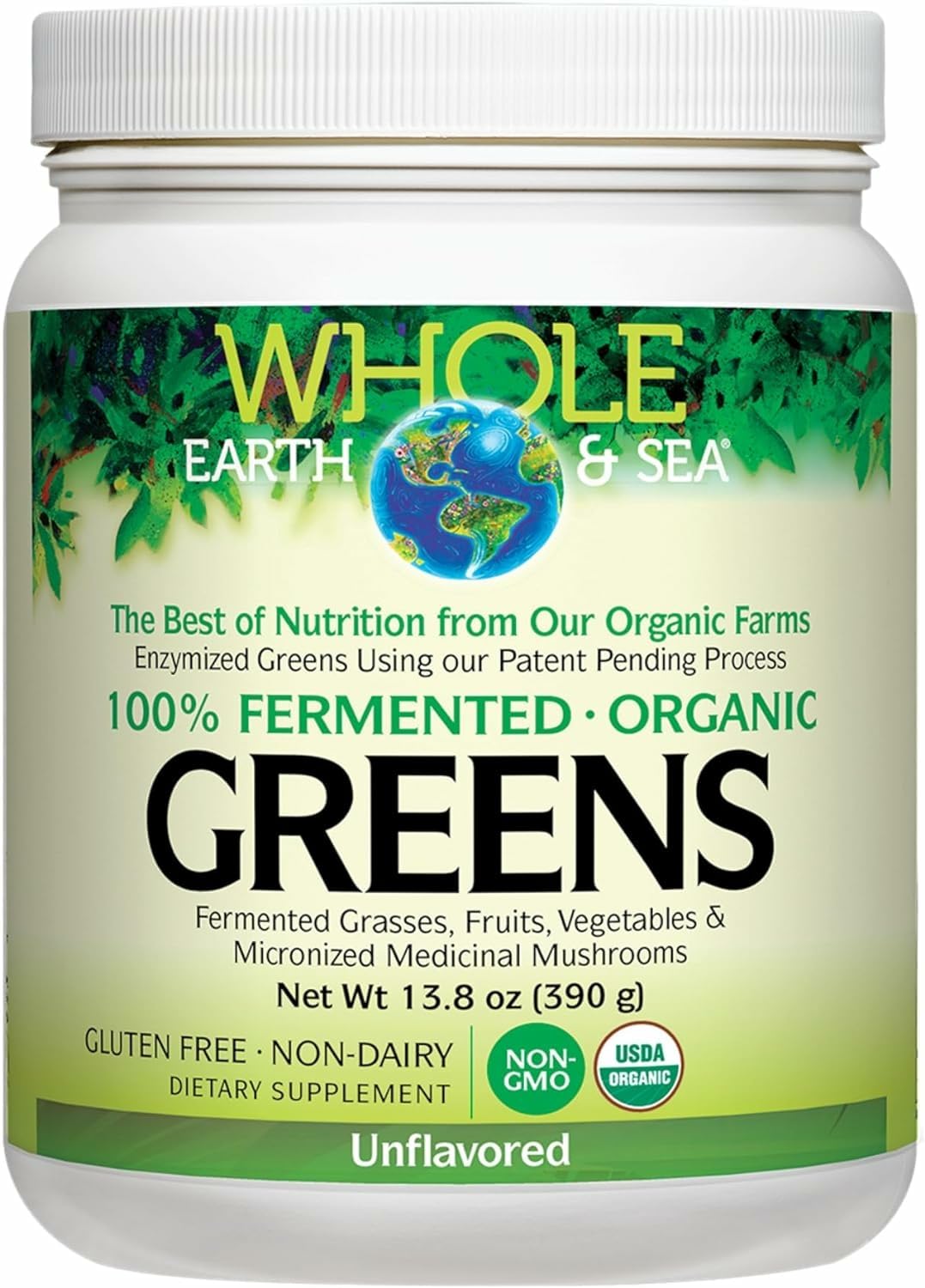 Natural Factors Whole Earth & Sea Organic Fermented Greens — Vegan, Unflavored, 13.8 oz