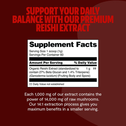 FreshCap Mushrooms Reishi Powder — 14,000mg Organic Dual-Extract, 60 Servings
