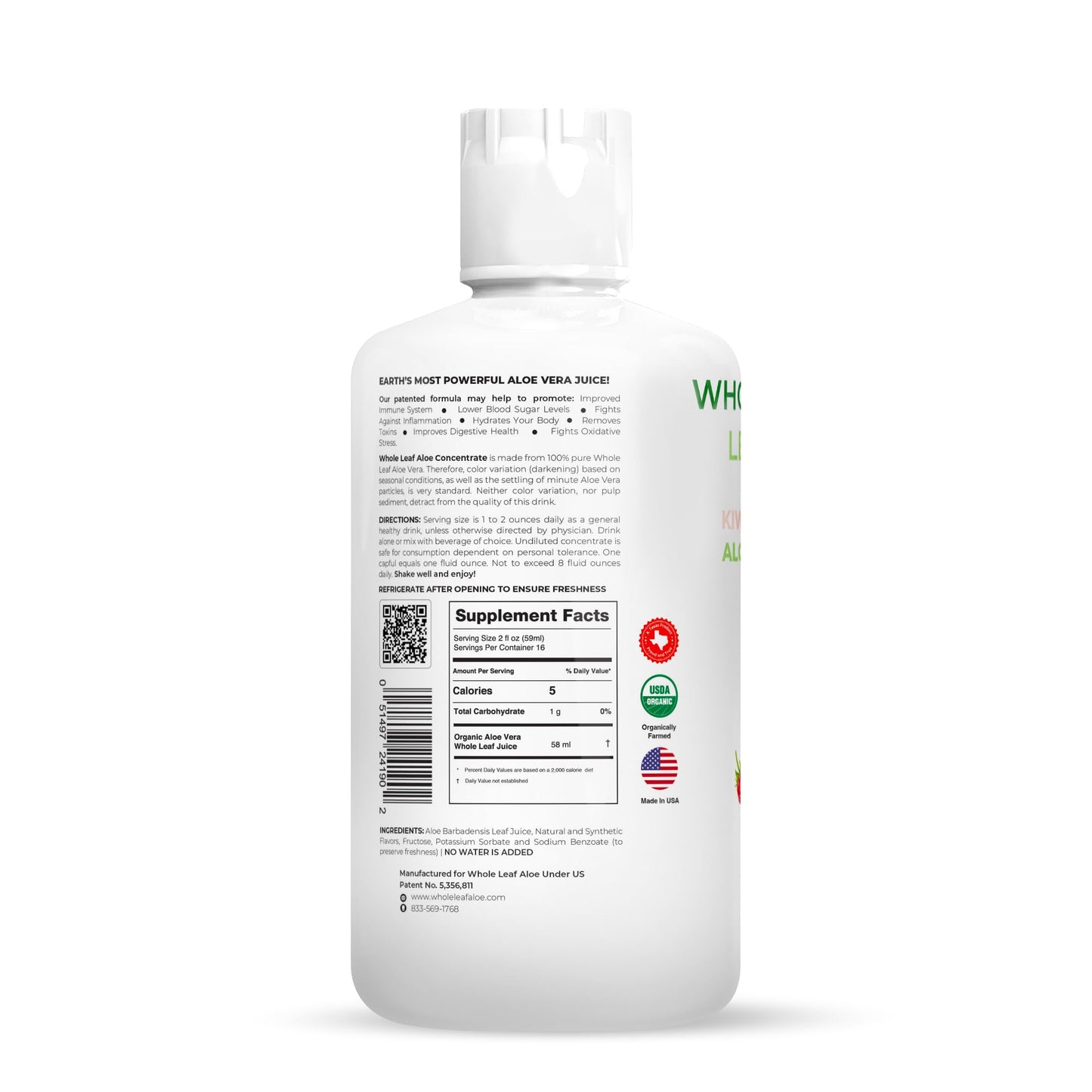 Whole Leaf Aloe Vera + Kiwi Berry – Highest Acemannan Concentration Guaranteed, No Water Added