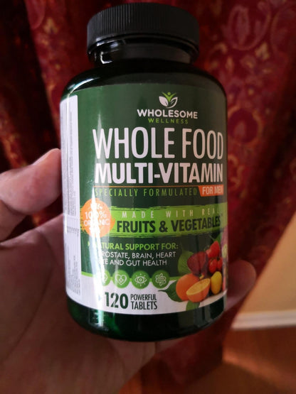 Wholesome Wellness Whole Food Multivitamin for Men – Vegan, Non-GMO, 120 Tablets